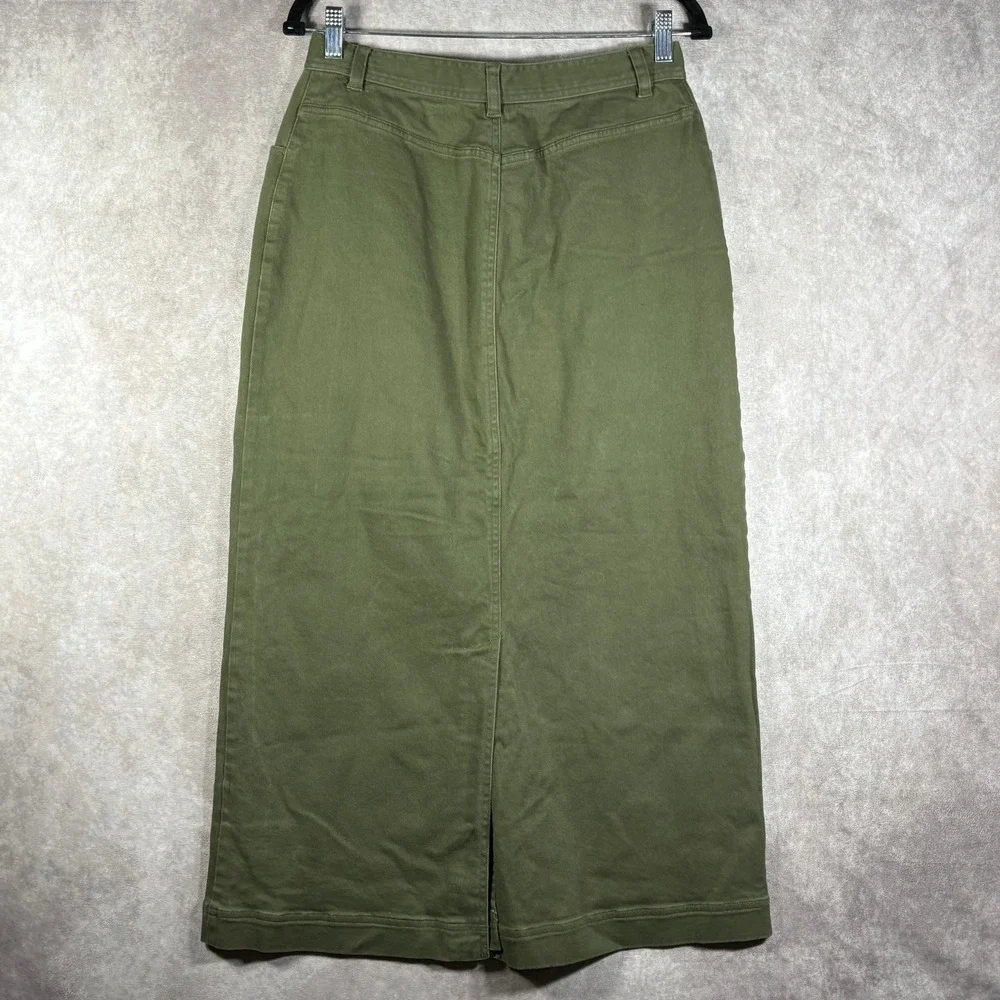 Christopher & Banks Maxi Skirt Womens Size 10 Green Denim Stretch Front Slit